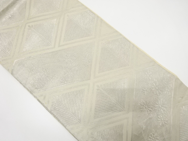 JAPANESE KIMONO / ANTIQUE FUKURO OBI / SILK / WOVEN KIKU & PINE RHOMBUS